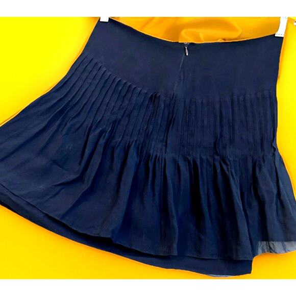 VTG Silk Pleated Mini Skirt 6 Navy Blue Ruffles Luxury Designer RARE Made In USA - Picture 2 of 14